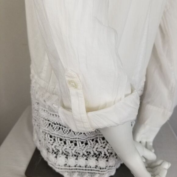 Chico's Lace Bottom Button Front‎ Collared White Blouse - Picture 7 of 11